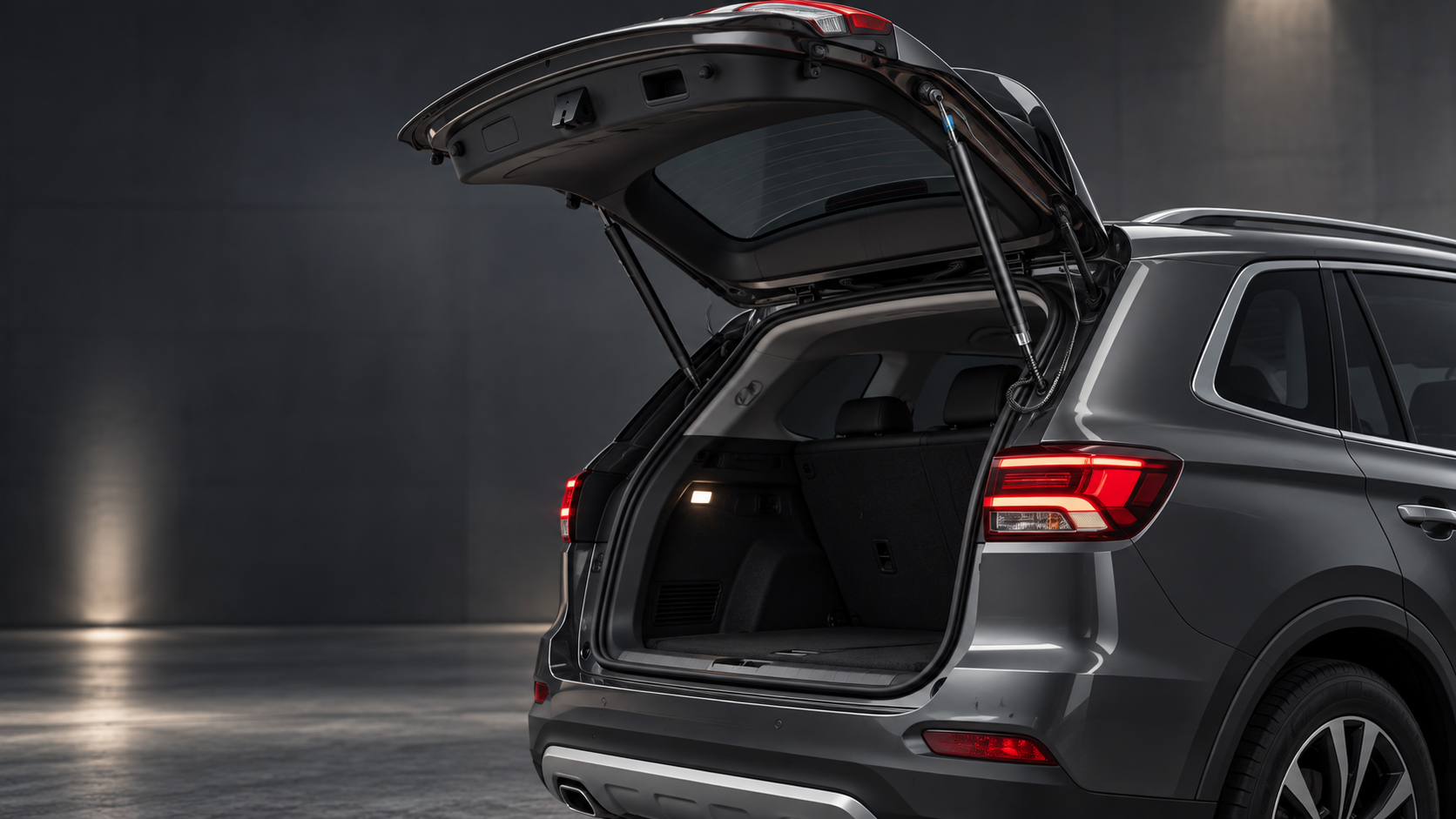 Unbranded SUV liftgate application in a dark automotive setting